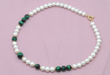 CFN528 9mm - 10mm potato white freshwater pearl & green tiger eye necklace