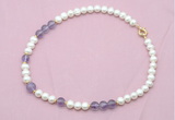 CFN532 9mm - 10mm potato white freshwater pearl & amethyst gemstone necklace