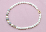 CFN728 9mm - 10mm potato white freshwater pearl & grey banded agate necklace