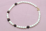 CFN756 9mm - 10mm potato white freshwater pearl & brecciated jasper necklace