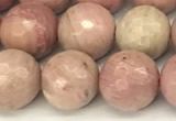 CFW61 15 inches 8mm faceted round pink wooden jasper beads