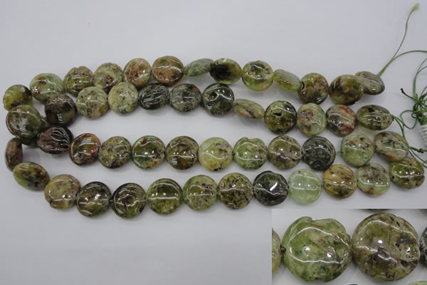CGA143 15.5 inches 16mm flat round natural green garnet beads wholesale