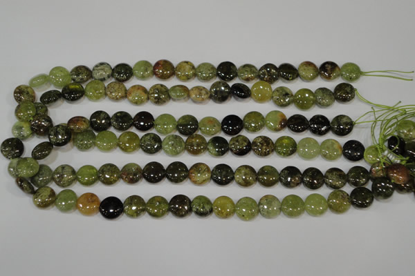 CGA212 15.5 inches 12mm flat round natural green garnet beads