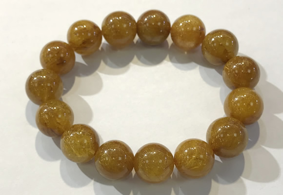 CGB4088 7.5 inches 15mm round golden rutilated quartz beaded bracelets