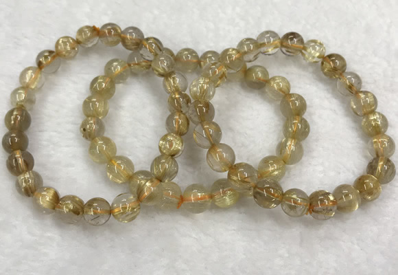 CGB4115 7.5 inches 8mm - 9mm round golden rutilated quartz beaded bracelets