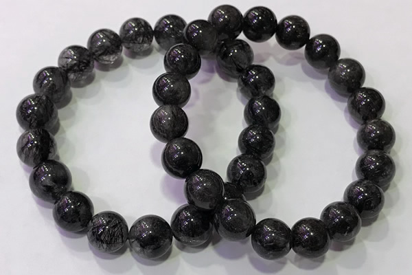 CGB4653 10mm - 11mm round black rutilated quartz beaded bracelets