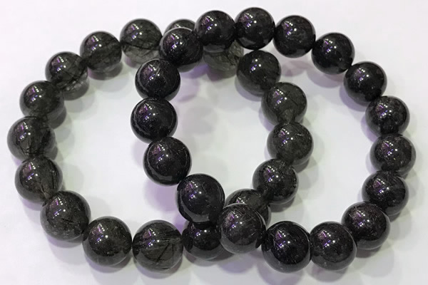 CGB4654 12mm round black rutilated quartz beaded bracelets