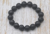 CGB5393 10mm, 12mm round black lava beads stretchy bracelets