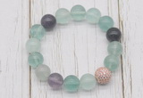 CGB5655 10mm, 12mm fluorite beads with zircon ball charm bracelets