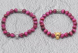 CGB6032 8mm round red tiger eye bracelet with leopard head for men