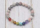 CGB6237 8mm pink zebra jasper 7 chakra beaded mala stretchy bracelets