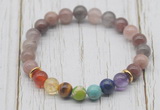 CGB6315 8mm purple strawberry quartz 7 chakra beaded mala stretchy bracelets