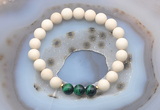 CGB6476 8mm round matte white fossil jasper & green tiger eye beaded bracelets