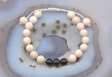 CGB6611 8mm round white fossil jasper & smoky quartz adjustable bracelets