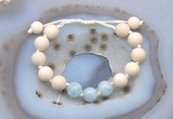 CGB6645 10mm round white fossil jasper & aquamarine adjustable bracelets