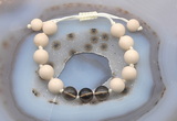 CGB6674 10mm round white fossil jasper & smoky quartz adjustable bracelets