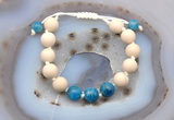 CGB6675 10mm round white fossil jasper & apatite adjustable bracelets