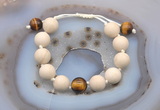 CGB6709 12mm round white fossil jasper & yellow tiger eye adjustable bracelets