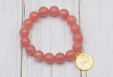 CGB6802 10mm, 12mm cherry quartz beaded bracelet with alloy pendant