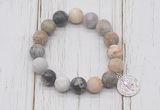 CGB6893 10mm, 12mm matte bamboo leaf agate beaded bracelet with alloy pendant