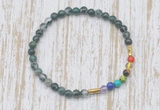 CGB7029 7 chakra 4mm moss agate beaded meditation yoga bracelets