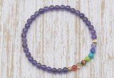 CGB7092 7 chakra 4mm amethyst beaded meditation yoga bracelets