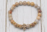CGB7401 8mm fossil coral bracelet with skull for men or women