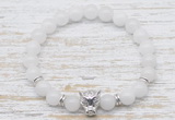 CGB7471 8mm white jade bracelet with leopard head for men or women
