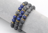 CGB7610 8mm matte black labradorite & lapis lazuli mala stretchy bracelets