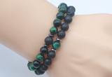 CGB7620 8mm black lava & green tiger eye mala stretchy bracelets