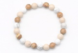 CGB8036 8mm white howlite, white fossil jasper & picture jasper beaded stretchy bracelets