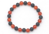 CGB8056 8mm red agate & matte black agate beaded stretchy bracelets