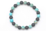 CGB8065 8mm blue sea sediment jasper & black lava beaded stretchy bracelets