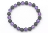 CGB8068 8mm amethyst & black lava beaded stretchy bracelets