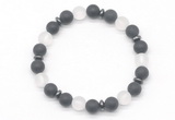 CGB8144 8mm matte black agate, white crystal & hematite power beads bracelet