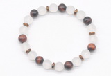 CGB8145 8mm matte white crystal, red tiger eye & hematite power beads bracelet