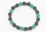 CGB8149 8mm matte black agate, green agate & hematite power beads bracelet