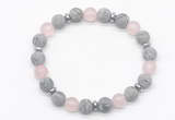 CGB8156 8mm matte grey picture jasper, rose quartz & hematite power beads bracelet