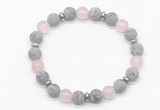CGB8156 8mm matte grey picture jasper, rose quartz & hematite power beads bracelet