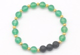 CGB8170 8mm green agate & black lava beaded stretchy bracelets