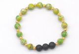 CGB8176 8mm green sea sediment jasper & black lava beaded stretchy bracelets