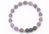 CGB8184 8mm matte amethyst & black lava beaded stretchy bracelets