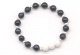 CGB8200 8mm blue tiger eye & white lava beaded stretchy bracelets