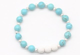 CGB8203 8mm blue howlite & white lava beaded stretchy bracelets