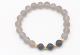 CGB8243 8mm matte grey agate & matte black agate beaded stretchy bracelets