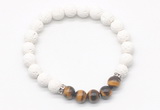 CGB8273 8mm white lava & grade AA yellow tiger eye beaded mala stretchy bracelets