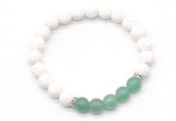 CGB8275 8mm white lava & green aventurine beaded mala stretchy bracelets