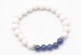 CGB8278 8mm white lava & lapis lazuli beaded mala stretchy bracelets