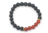 CGB8283 8mm black lava & red agate beaded mala stretchy bracelets