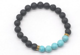 CGB8289 8mm black lava & blue howlite beaded mala stretchy bracelets